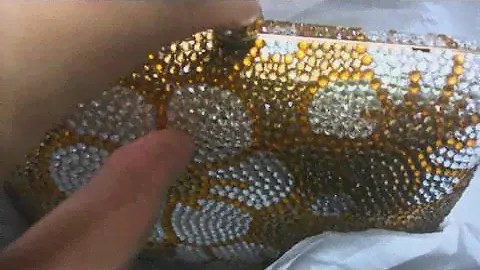 Yellow Gold Box Clutch Bag - Beaded Rhinestone Golden Crystal Evening Purse for Brides